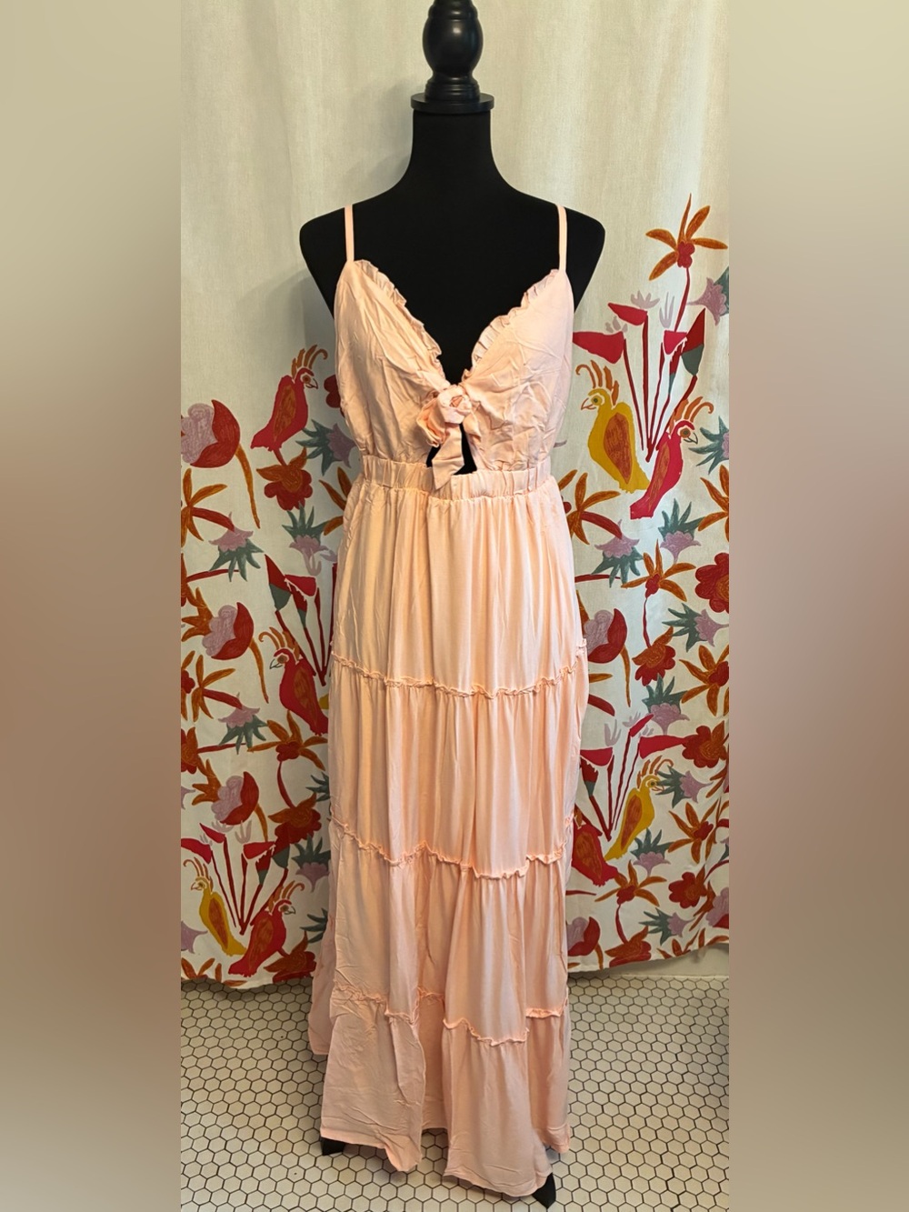 NEW Rue21 Maxi Dress Pink Tie-Front Cut-out Size XL